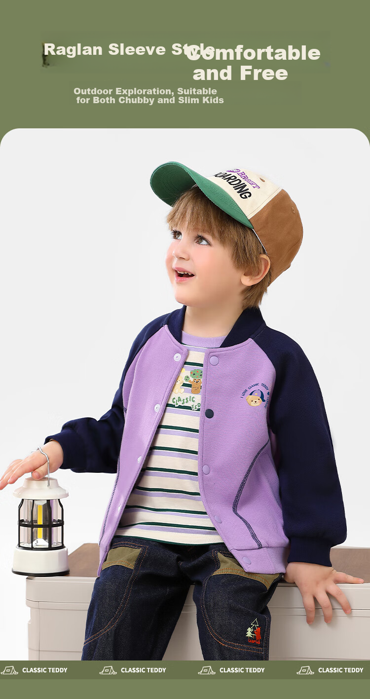 Classic Teddy Kids Jacket Boys and Girls Baseball Coat Mid-Child Spring Cartoon College Outerwear Green 100 4