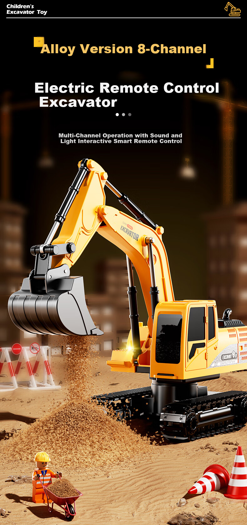 LIVING STONES Alloy Remote Control Excavator Toy for Boys Aged 3-14, Electric Digger Construction Vehicle, Birthday And Children's Day Gift 2