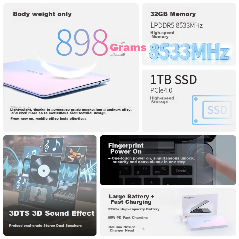 ErenEben X14 Air AI Ultra-Lightweight 898g Laptop Core 2nd Gen Ultra9-285H/32GB+1TB/14-inch/2.8K Display/Space Gray [National Subsidy]