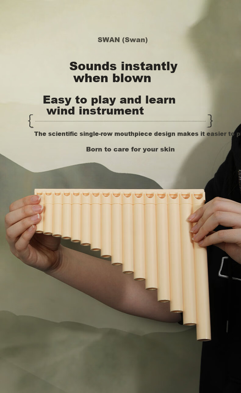 Swan Pan Flute C Key 18 Notes Professional Performance Level Panpipe for Primary and Secondary Students 18 Pipes Ivory White Standard Edition 3