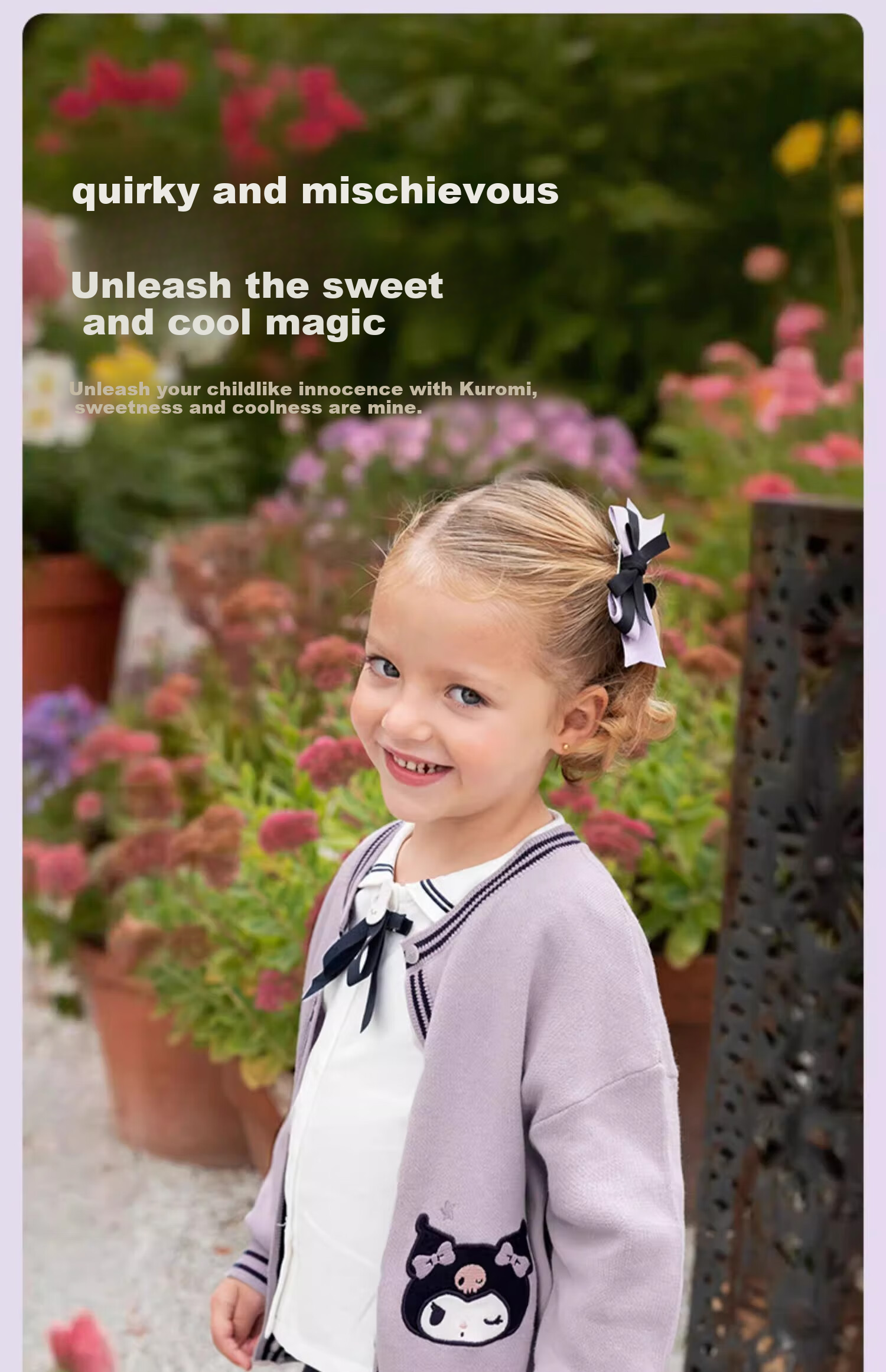 DAVE & BELLA Kuromi Collaboration Children's Sweater Cardigan Spring Baby Girl Knit Top 8
