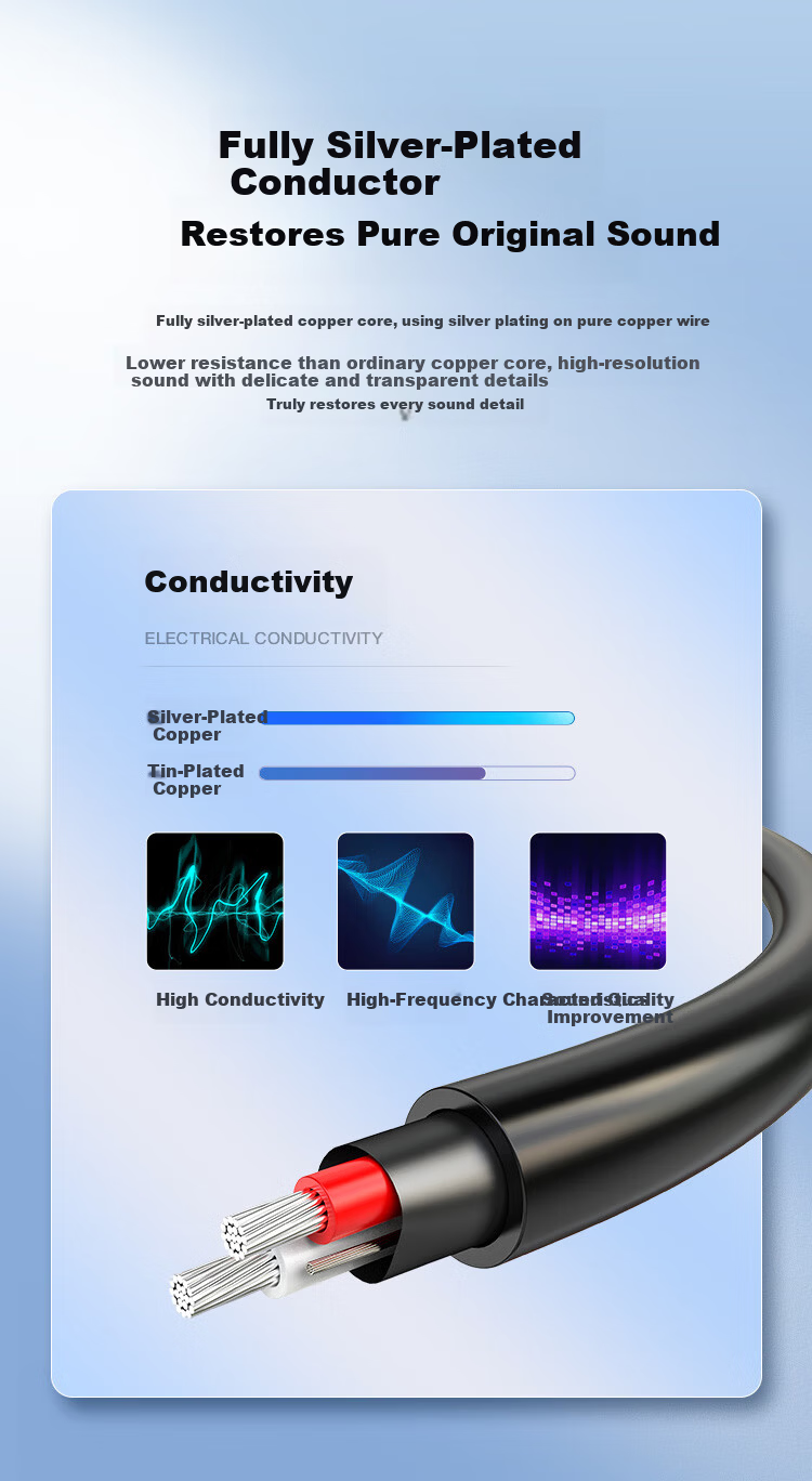 CHOSEAL 6.5mm Audio Cable 6.35mm 3-Core Male to Male Graphene Shielded Speaker Mixer Electric Guitar Amplifier Silver-Plated Copper Wire 1m QS3565T1 5