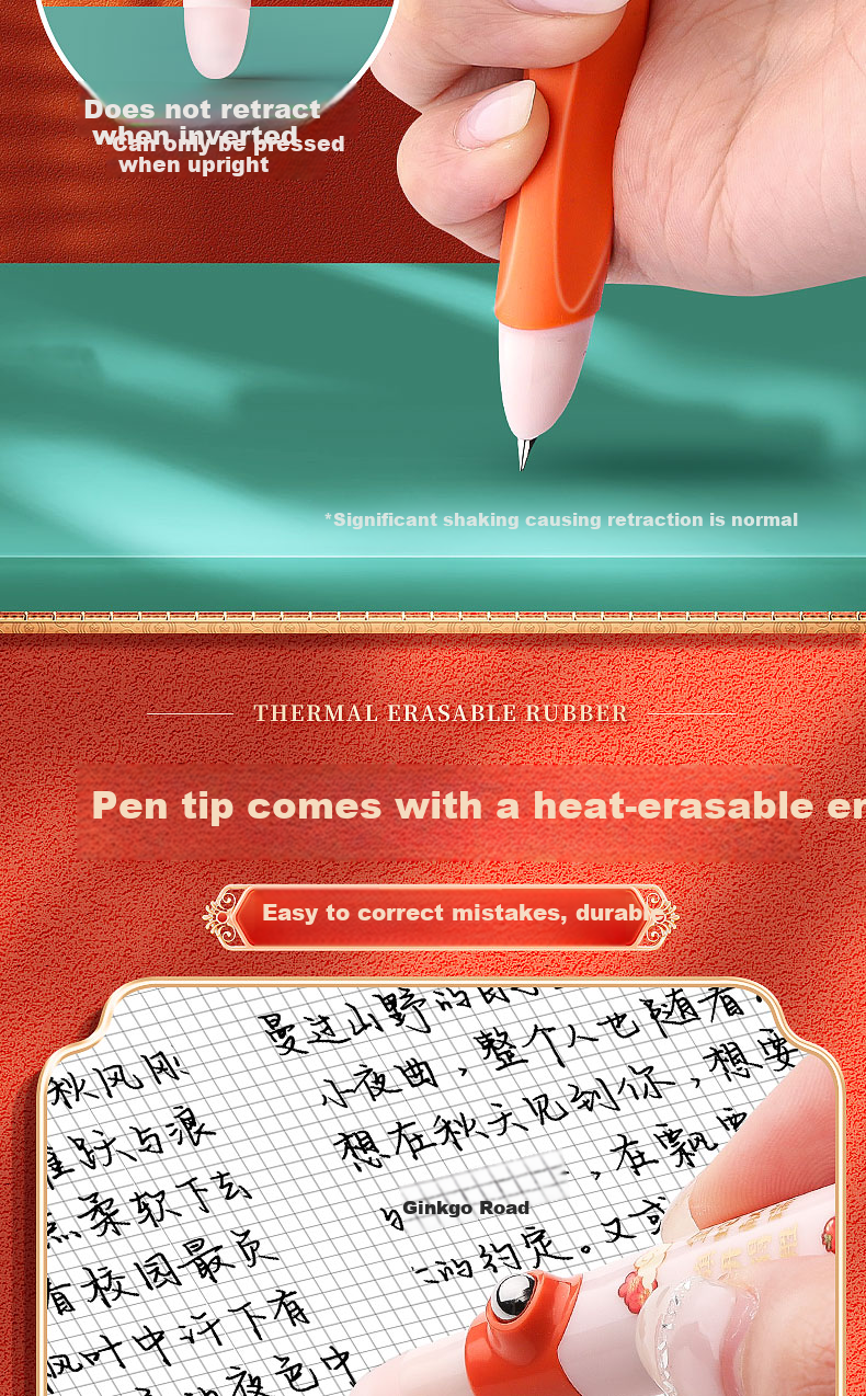 Kaba Bear Erasable Pen Retractable Blue Heat Erasable Correct Posture Ink Cartridge Pen for 3rd to 6th Grade Elementary Students Cute Pet Partner 4
