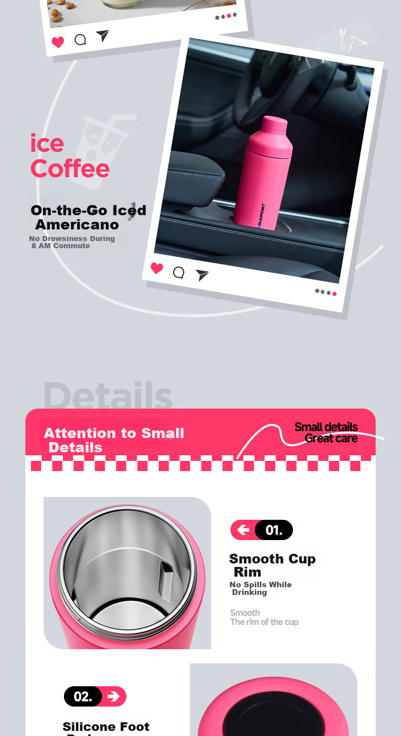 BLAUPUNKT Stainless Steel Juicer Portable Juicing Cup Home Juice Machine Insulated Ice Crushing Rechargeable Mini Multifunctional Antioxidant 316L Sweet Pink 16