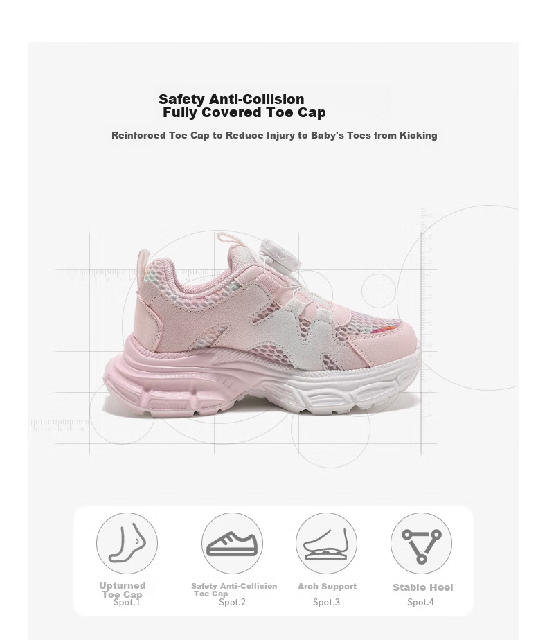 ABC KIDS Children's Summer Girls' Single Mesh Sports Shoes Breathable Big Kids 3244 White/Pink Size 32 2