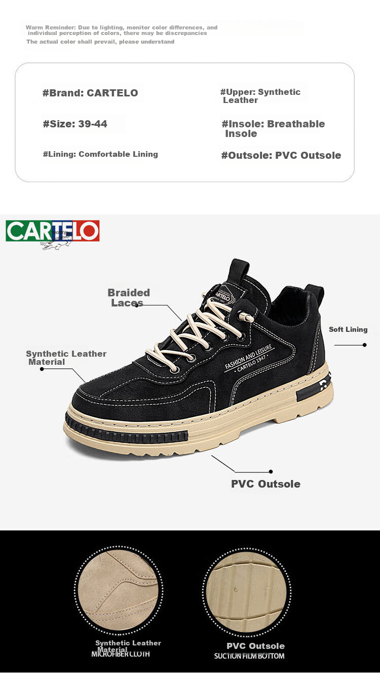 CARTELO Men's Summer Trendy 2026 Fashion Casual Slip-On Martin Sneakers Boots Black Size 42 2