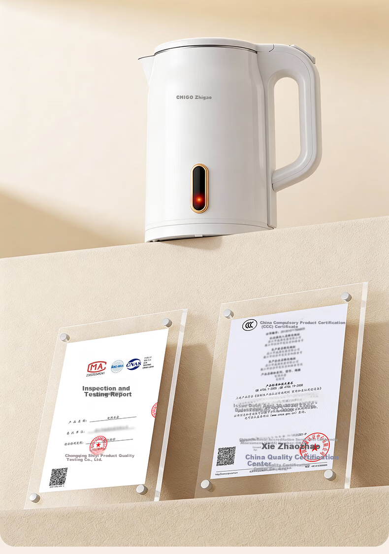 CHIGO Electric Kettle 1.8L Double-Layer Anti-Scald Stainless Steel Water Boiler High Power Fast Boiling Household Kettle 15