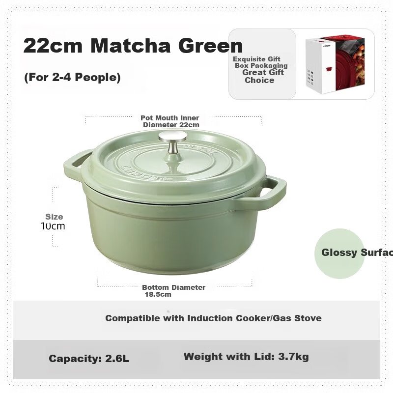 Carote Enamel Cast Iron Pot 24cm Non-Stick Stew Pot Casserole Compatible with Induction Cooker