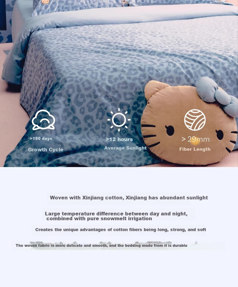 Tbh Sanrio Hello Kitty 3-Piece Bedding Set Cotton Four-Season Twill Printed Bed Linen 1.2m Denim Leopard Print 7
