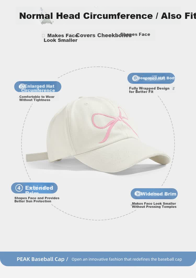Peak Women's Baseball Cap Outdoor Sunshade Embroidered Bow Sweet Korean Style Fashion Street Dance Duckbill Hat Large Brim Slim Face 4