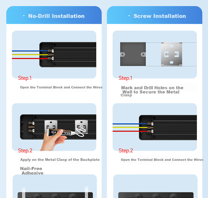 NVC Lighting Track Socket Surface Mounted No-Drill Wall-Mounted Movable Wall Rail Socket 80cm + Four 5-Hole Outlets White 21