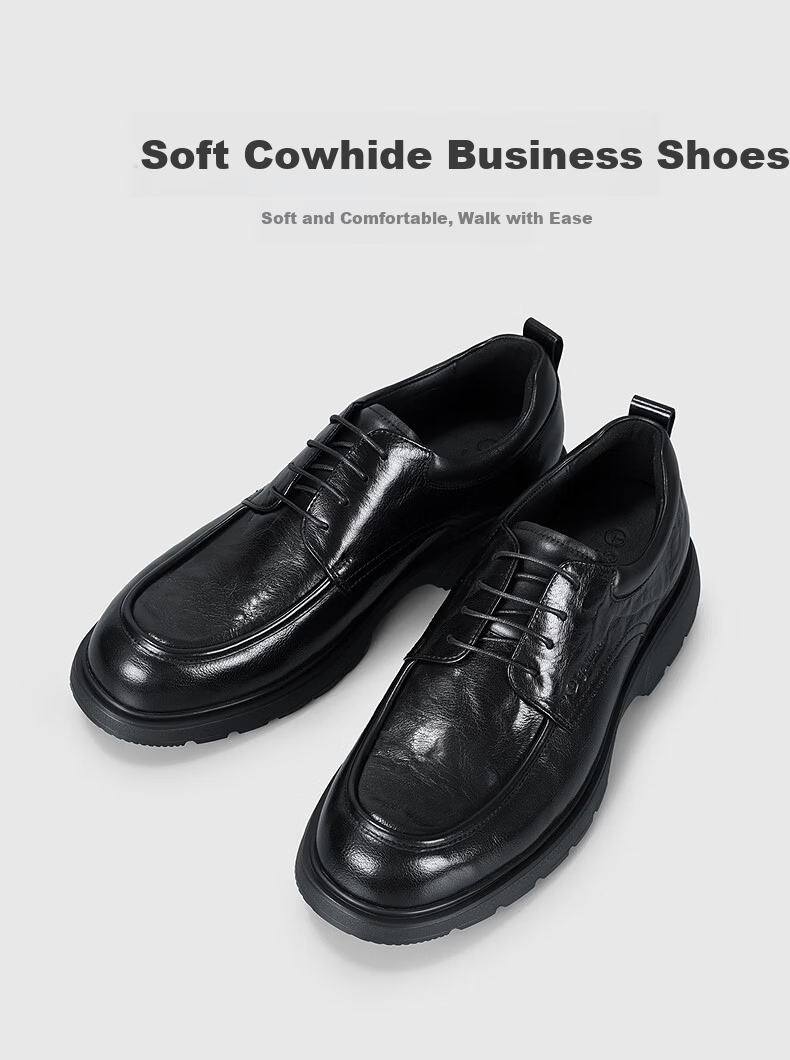 Goldlion Business Casual Men's Comfortable First Layer Soft Cowhide Thick Sole Height Increasing Leather Shoes Black-99 39 1