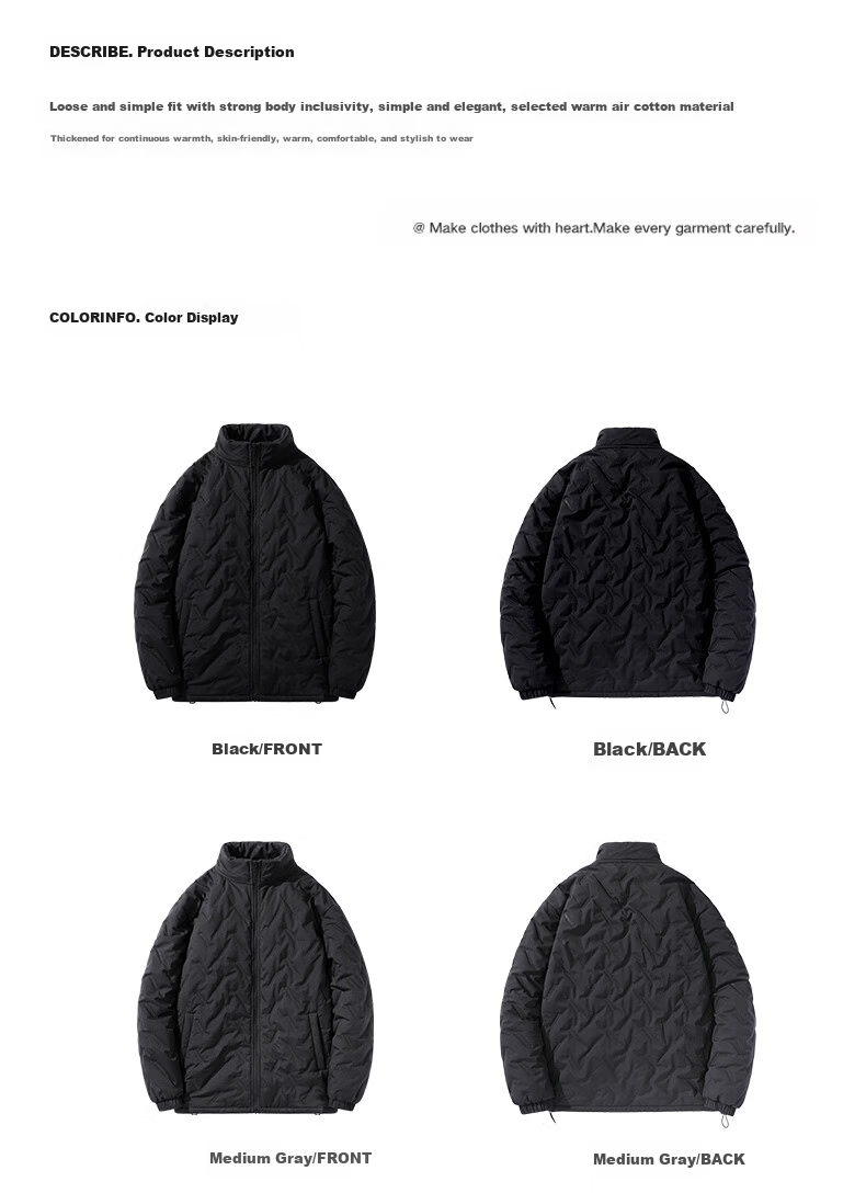 Jeanswest Men's Winter Cotton Padded Jacket Fleece Lined Thickened Water-Repellent Windproof Stand Collar Warm Coat 5