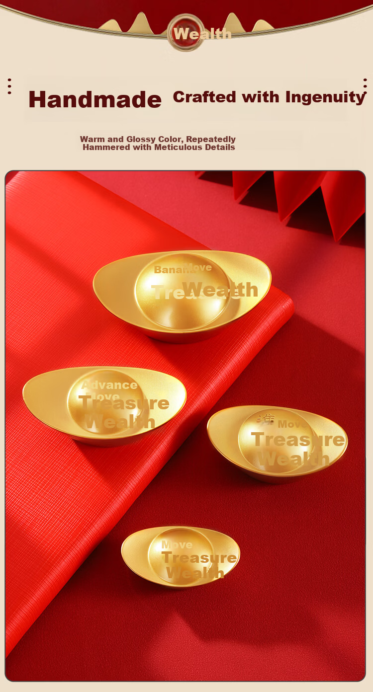 BinYue Small Yuanbao Ornament Imitation Gold Ingot Prop Copper Alloy Yuanbao Living Room Office Decoration 5.7cm Each 4