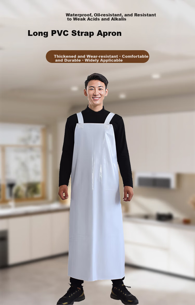 Moufou [Jingcang Express] White PVC Strap Apron Waterproof Oil-Resistant Thickened Extended Durable Canteen Waist Apron Double Shoulder Apron 1