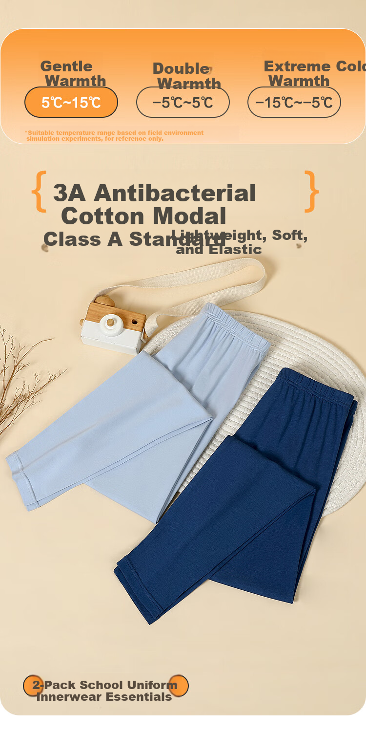 Hodohome Kids Thermal Modal Antibacterial Leggings for Girls, Class A, Cotton Fleece Pants, 2-Pack, Sizes 170/130 2