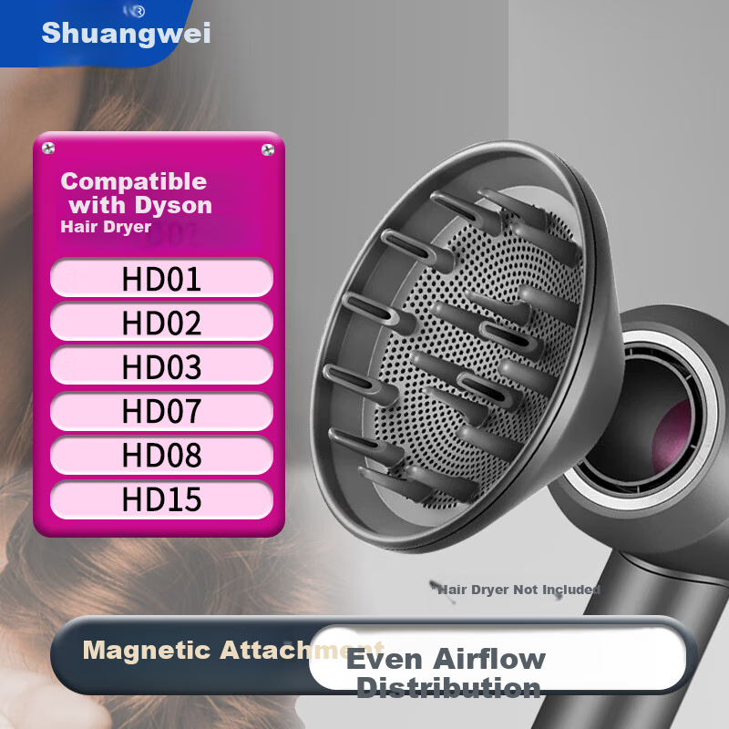 Shuangwei Compatible Dyson Hair Dryer Diffuser Magnetic Attachment Curling Drying Nozzle Large Diameter Volumizing Smooth CFJ-Diffuser Nozzle