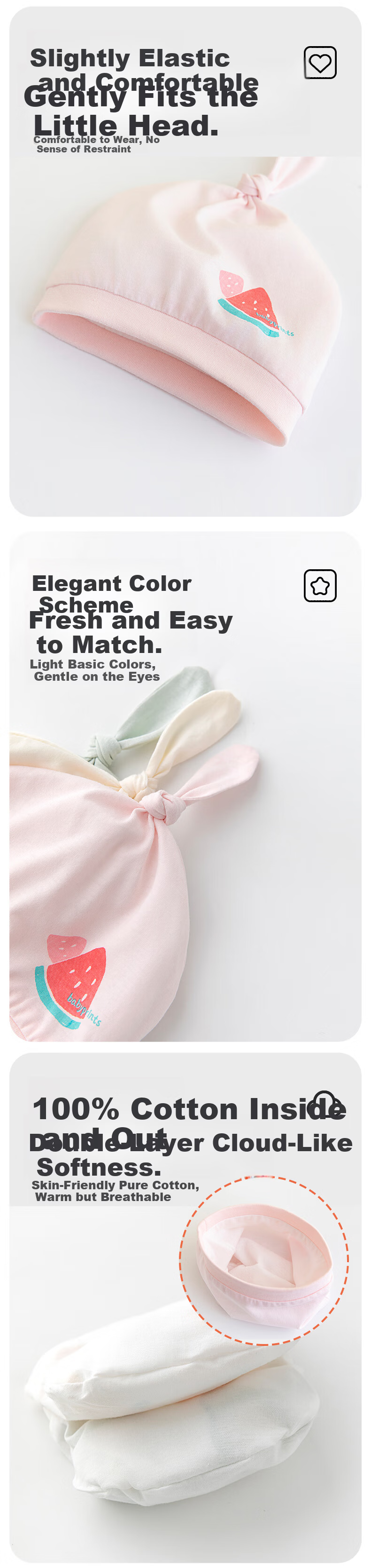 Babyprints Newborn Baby Hats 2-Pack Soft Cotton Summer Thin Infant Cap Pink 1