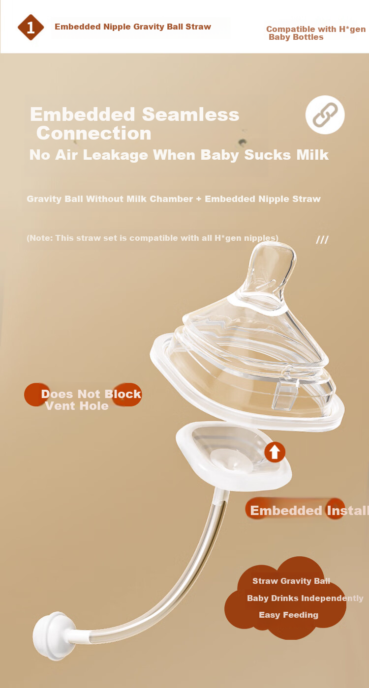 Guangduola Square Bottle Gravity Ball Nipple Straw Built-In (Suitable for Hegeng Bottle Accessories) 3