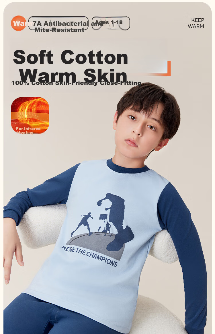 Dingguagua Children's Cotton Thermal Underwear Set for Boys Autumn Long Johns A-Class Boys' Sleepwear Pure Cotton Knitwear 2