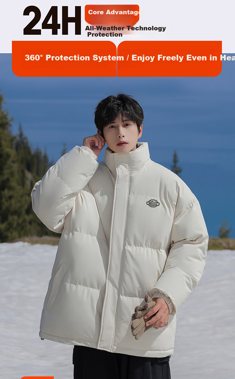 Warrior Men's Winter Cotton Padded Jacket, Stand Collar, Thickened, Cold-Resistant, Warm, Versatile Simple Men's Puffer Coat 6187 2