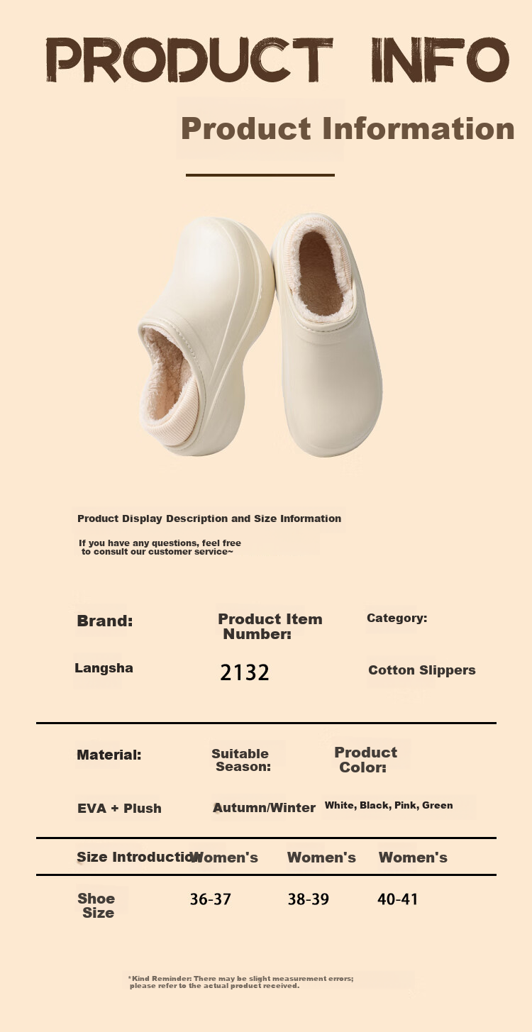 LangSha Autumn Winter New Waterproof Non-Slip Thick Sole Wedge Warm Cotton Shoes for Women Home and Outdoor Pink Size 36-37 9