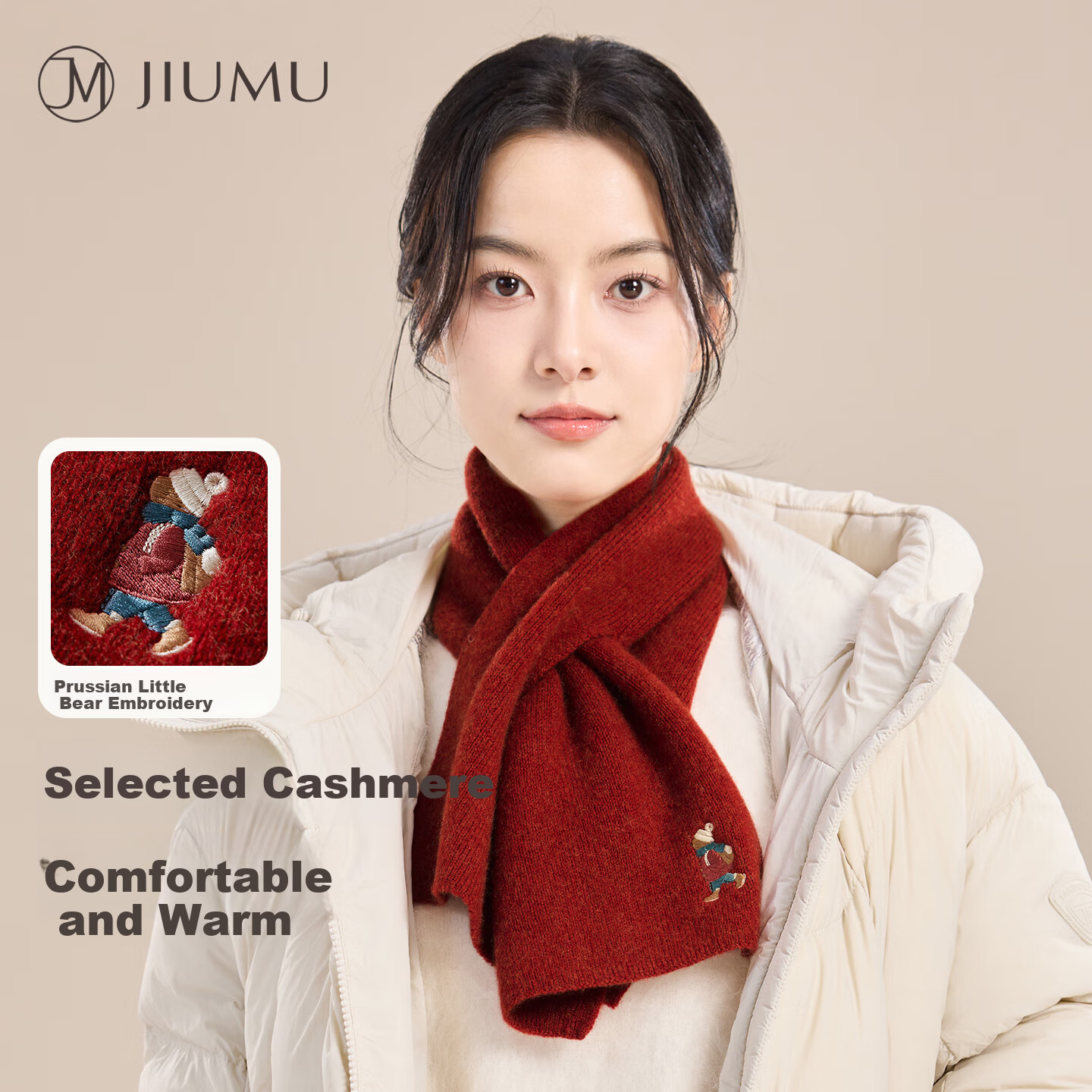 JIUMU Unisex Cashmere Small Scarf Autumn Winter Wool Warm Neck Warmer Short Scarf for Men and Women