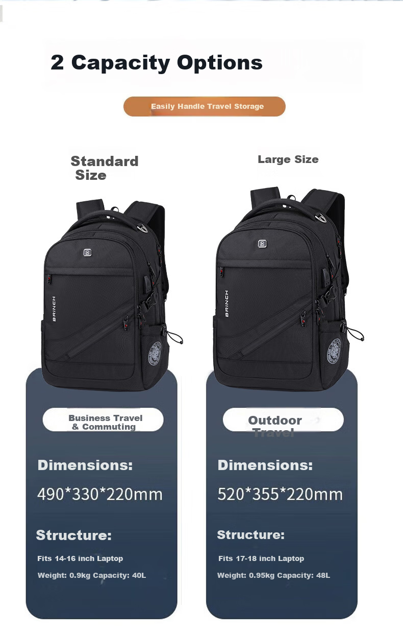 BRINCH Backpack, Laptop Bag, 14/16 Inch Large Capacity, Travel Business Backpack, School Bag 6