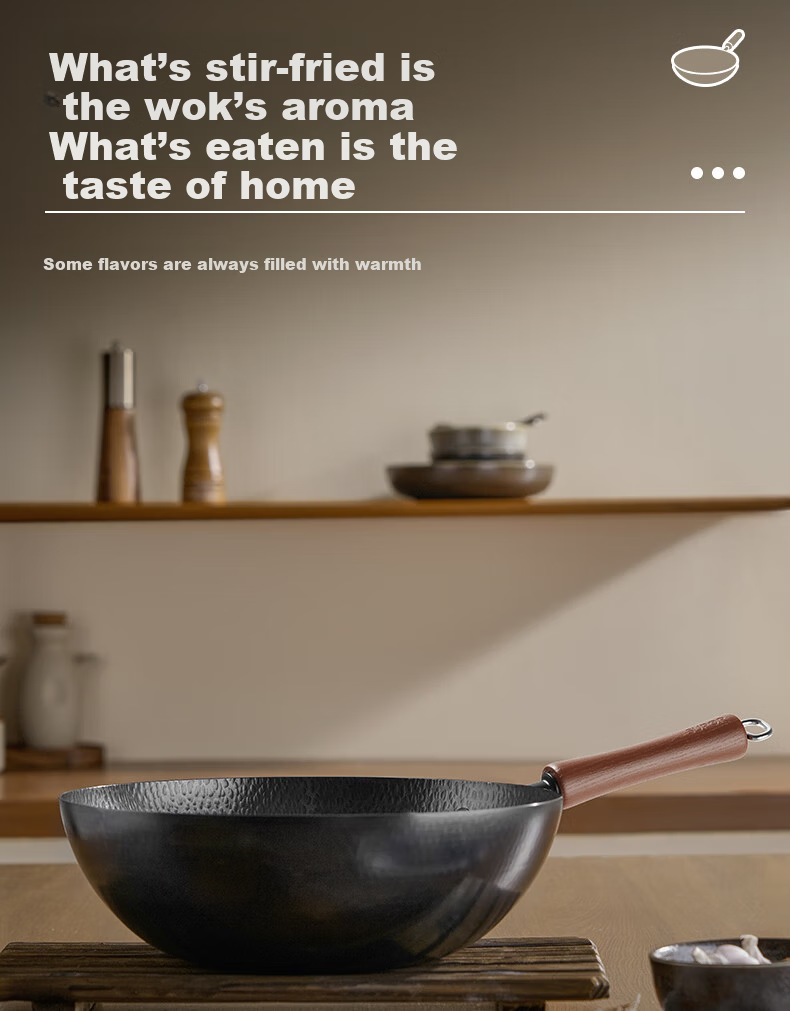 SUPOR Iron Wok, Pure Iron Non-Stick Pan without Coating, Household Stir-Fry Pan, Frying Pan with Hammered Texture, Physical Non-Stick 5