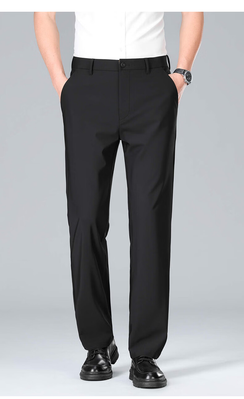 Romon High Elastic Wrinkle-Resistant Men's Summer Business New Ice Silk Thin High-End Straight-Leg Suit Casual Pants 2