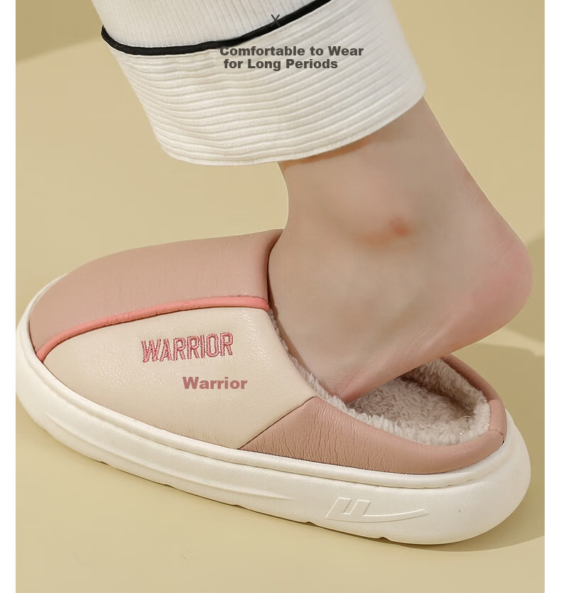 Warrior Waterproof Colorblock Easy-Clean Thick-Soled Fleece-Lined Indoor Outdoor Couple Cotton Slippers HL0717 Khaki Size 38-39 13