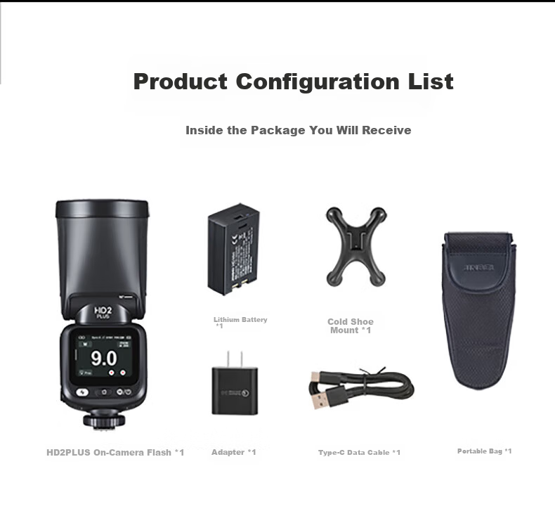 Jinbei HD-2PLUS Upgraded On-Camera Flash Touchscreen Round Head Ω Tube Photography Light Compatible with Canon Nikon Fuji Sony Cameras Composite Hot Shoe Off-Camera High-Speed TTL 4