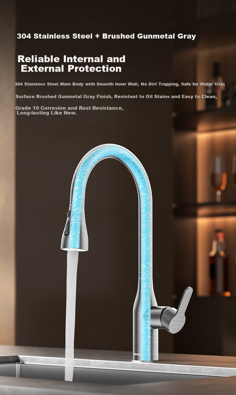 JOMOO Kitchen Faucet Dual Control Hot and Cold Three-Function Pull-Out Sink Faucet Gun Gray 33178 13