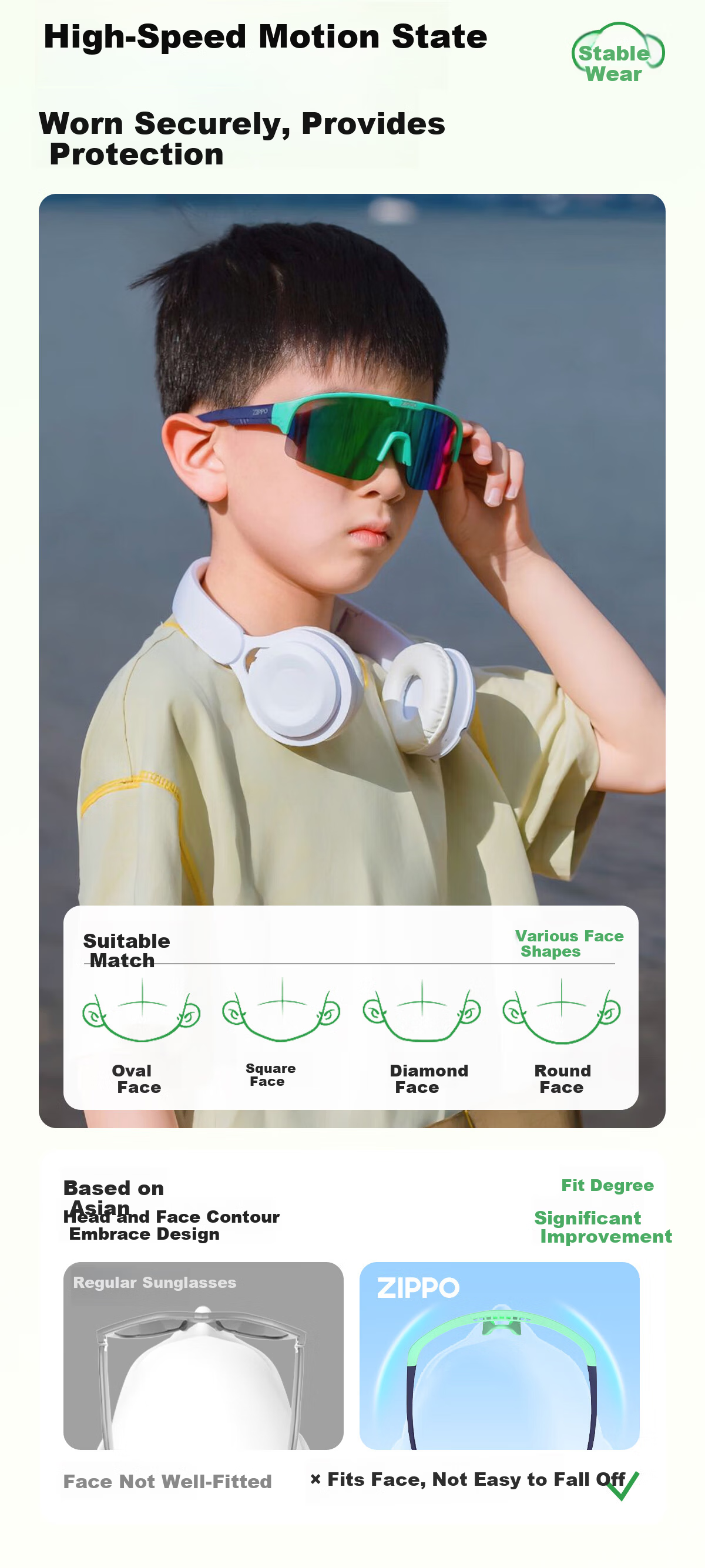 ZIPPO Kids Outdoor Sports Sunglasses UV Protection Unisex Running Cycling 52875C02-11 16