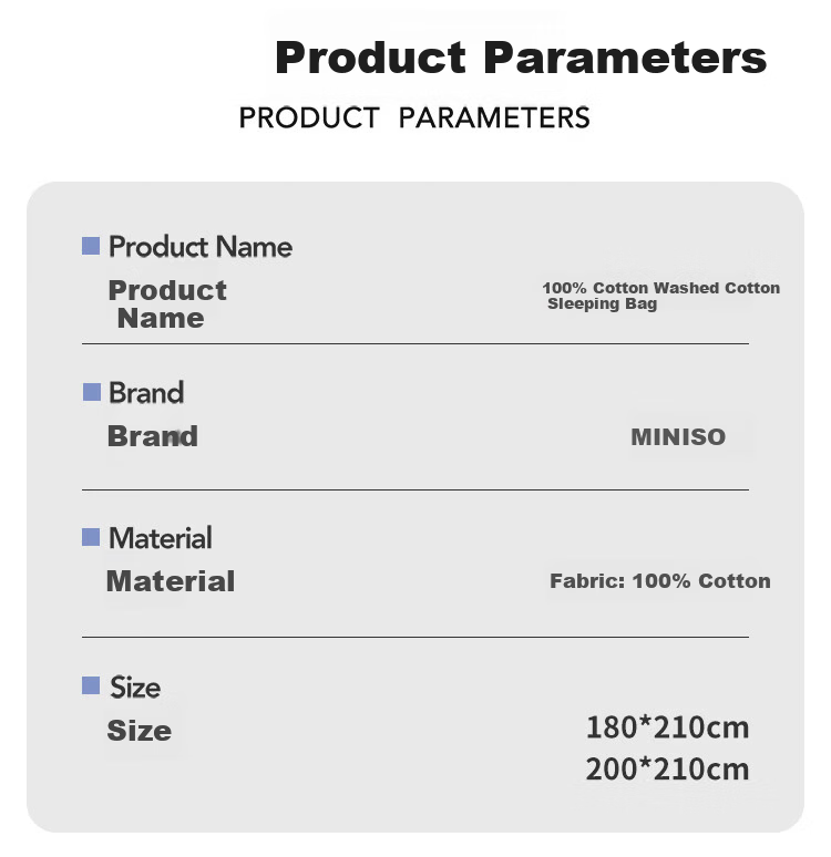 MINISO 100% Cotton Travel Hotel Anti-Dirt Sleeping Bag Full Cotton Double Bed Sheet and Quilt Cover Integrated Bedspread 200*210cm 12