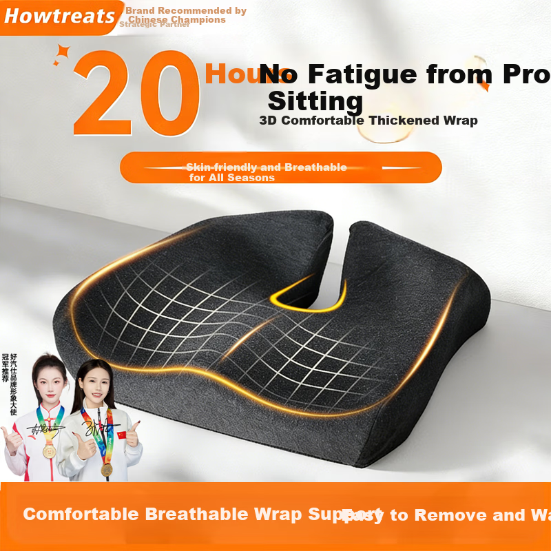 Howtreats Coccyx Fracture Decompression Hollow Memory Foam Cushion for Hemorrhoids, Long Sitting Pain Relief Car Office Seat Pad