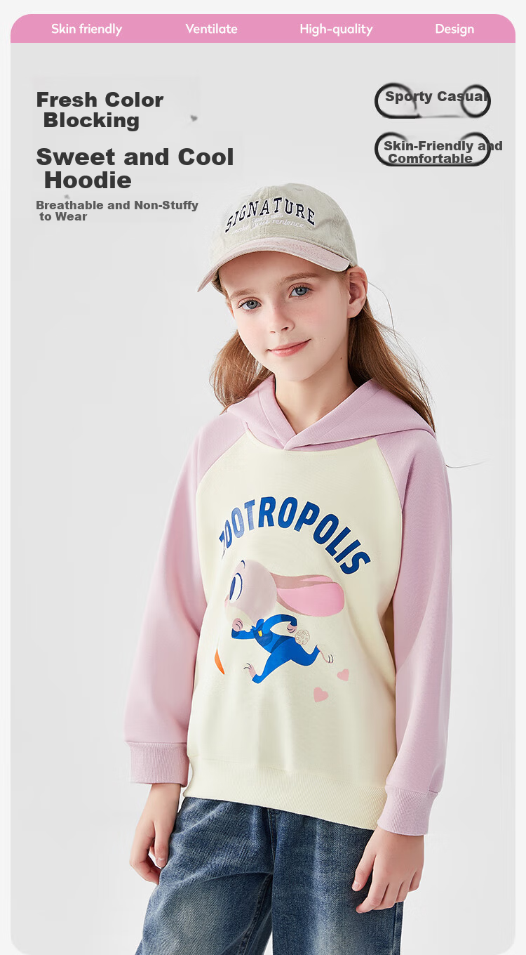 Disney Girls' Spring Hooded Sweatshirt Zootopia Stylish Children's Top Baby Spring Clothes ZL160039 Navy 130 1
