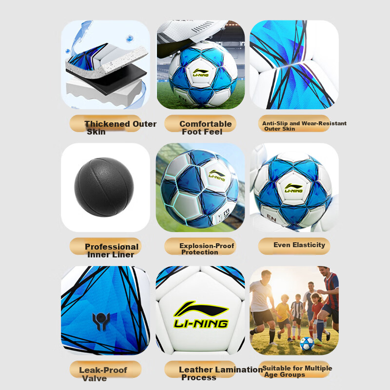 Li-Ning Football Size 4 for Children, Primary and Middle School Students, Ages 3-12, Standard Match and Training Youth Soccer Ball