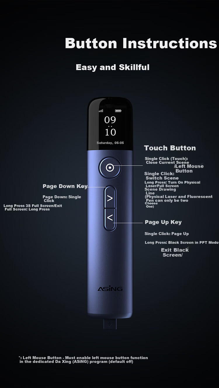 ASiNG A9 Pro Dual Laser Page-Turning Pen, Multifunctional Projection Pointer for Teachers, LCD Screen LED Magnification Highlighting Digital Laser Time Display Countdown, 32GB Memory 18