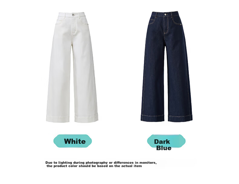 ESE-Y Slim Fit Cropped Wide-Leg Jeans for Women 26 Spring New Wide-Edge Straight Cut Petite Denim Blue 27 27