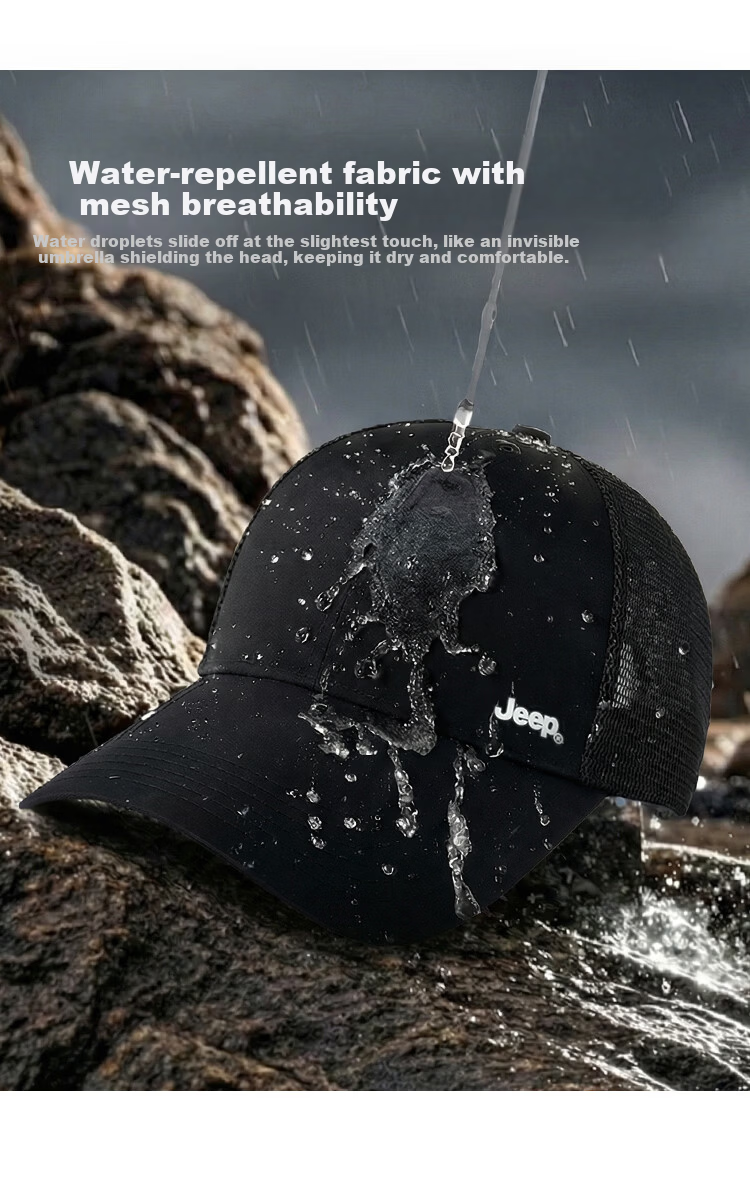 JEEP Men's Summer Quick-Dry Extended Brim Baseball Cap Women's Water-Repellent Duckbill Breathable Mesh Sunshade Hat 2