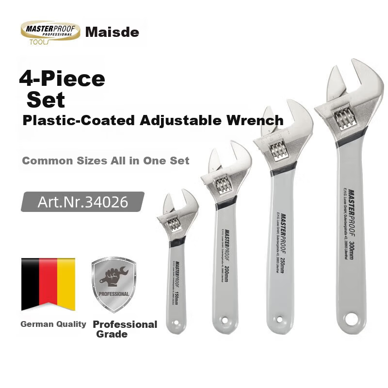 MASTERPROOF Adjustable Wrench 4-Piece Set, Large Opening Wrench, Quick Wrench, Auto Repair Wrenches 4-Piece Set