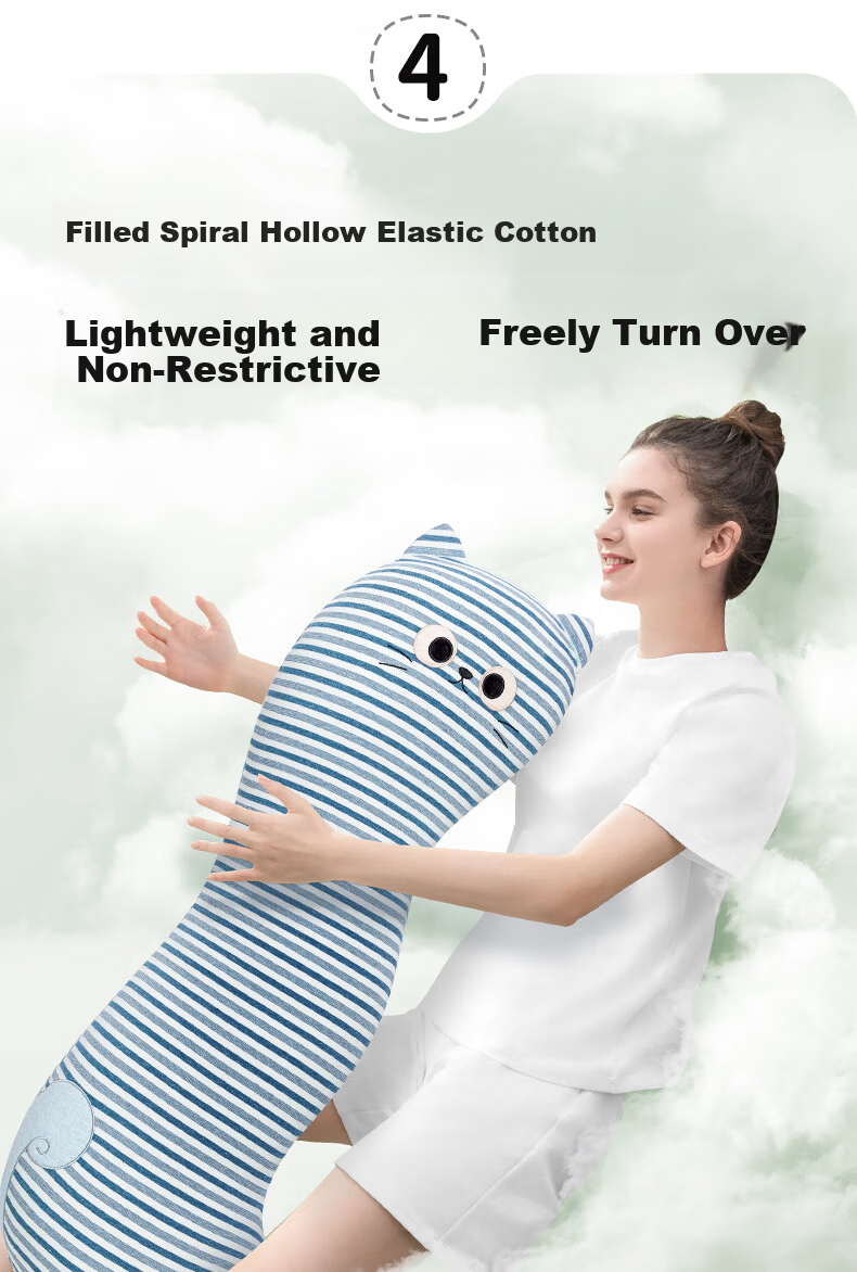 Legua Sleeping Body Pillow Bed-Length Long Pillow Striped Blue Cat Sleeping Companion Doll Side Sleep Leg Hug Pillow Kids Gift 11