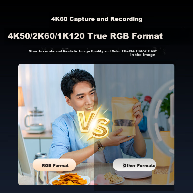 Akashis Video Capture Card 4K50Hz True RGB Camera HD Live Streaming for Laptop/Phone/Tablet/PS5 VC-X8 7