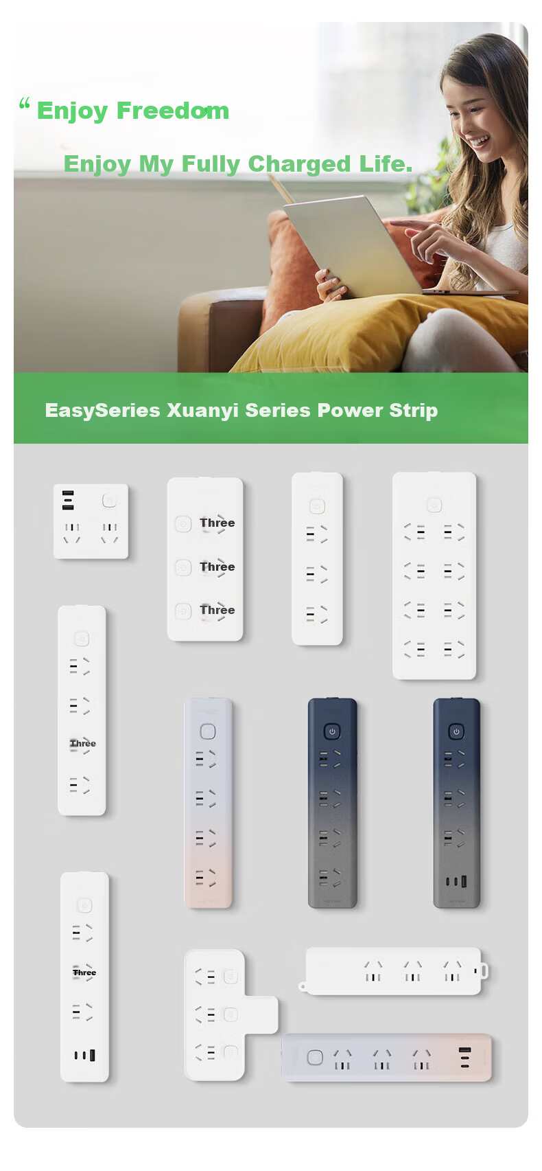 Schneider New National Standard Safety Power Strip, Socket/power Strip/outlet Strip, 6 Outlets with Master Switch, Total Length 1.8 Meters, A+C 20W 7