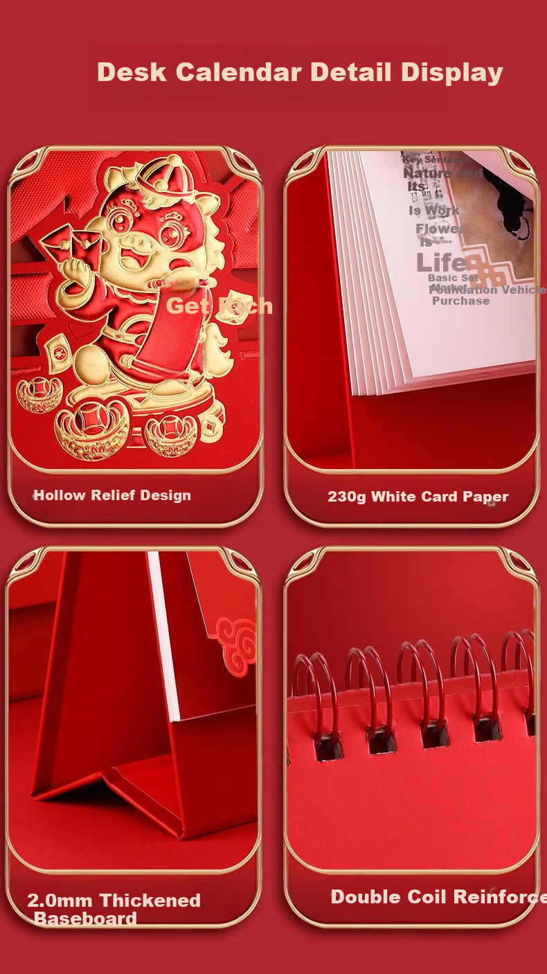 Muulee 2026 Custom Large Chinese Red Festive Triangle Desk Calendar Corporate Gift Business Desktop Calendar Year of the Horse New Monthly Calendar 8