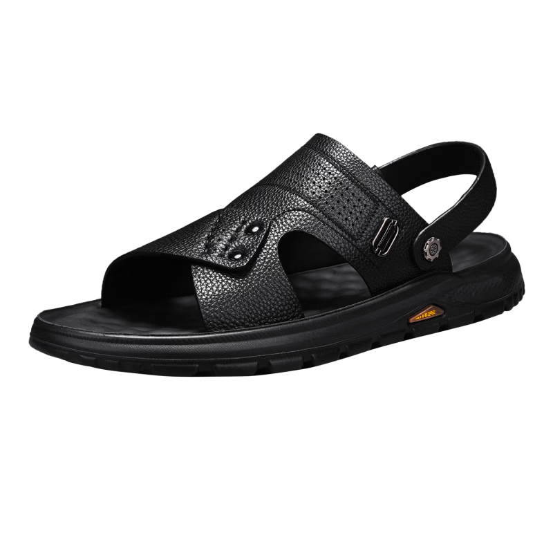 Bull Family Men's Leather Summer Sandals New Soft Sole Breathable Casual Beach Shoes Versatile Commuter Slip-On Sandals