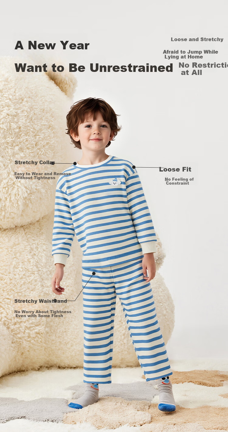 Balabala Kids Children's Homewear Set Boys 2026 New Spring Autumn Fleece Pajamas Warm Sleepwear Pants 4