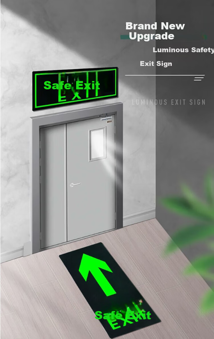 Yijuzhangning Safety Exit Sign, Rightward And Downward Staircase, Luminous Wall Sticker, 5 Pieces Per Pack, 36*14cm 1