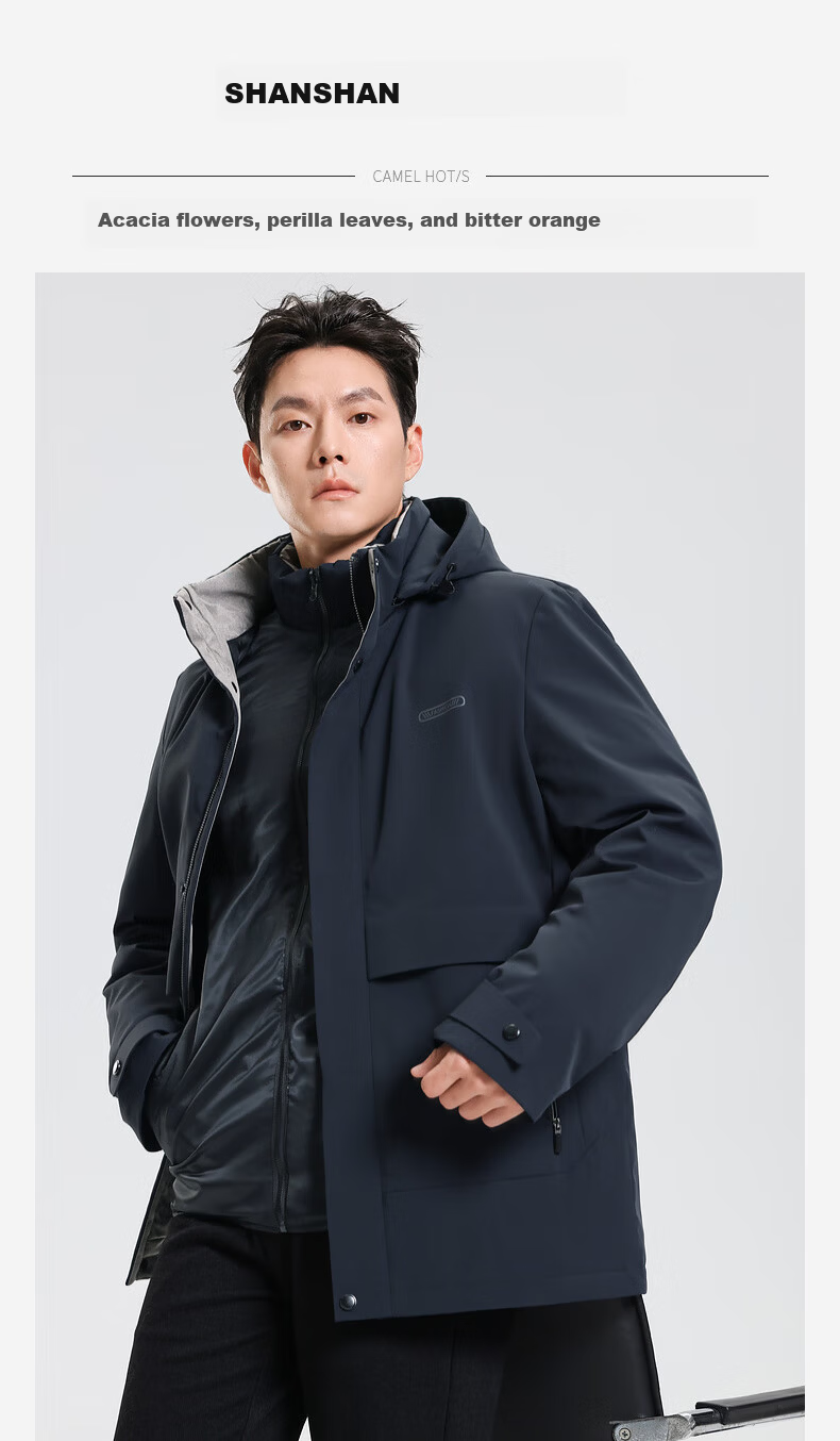 SHANSHAN Detachable Hood Goose Down Men's Warm Thick Casual Removable Liner Dad Jacket 1